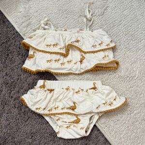 kate quinn Cream Ruffle Two-Piece Set with Mustard Trim
